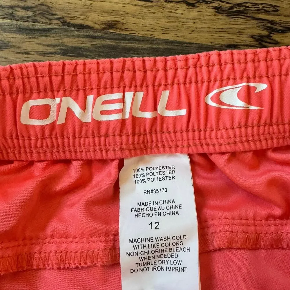 O'Neill Girls Cowell Boardshorts SZ 12 Coral Pink Swim Beach Shorts Side Pocket